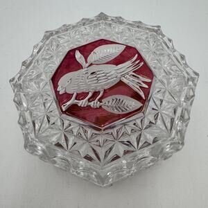 Vintage Byrdes Collection Octagon 4" Trinket Box by Hofbauer 24% Lead Crystal